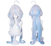 CGVG Genshin Impact - Perruque de cosplay longue bouclée blanche et bleue - Perruque Anime Game Cosplay - Pour Halloween, fête costumée, bande dessinée (blanc et bleu)