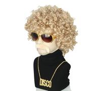 CGVG Lot de 4 perruques afro pour homme - Avec lunettes de soleil - Moustache - Collier - Perruque Vokuhila - Tenue des années 70 et 80 - Pour carnaval, Halloween, carnaval (blond 2)