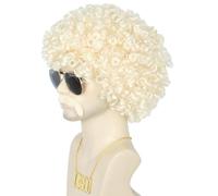 CGVG Lot de 4 perruques afro pour homme - Perruque afro avec lunettes de soleil - Collier de moustache - Perruque Vokuhila - Tenue des années 70 et 80 - Pour carnaval, Halloween, carnaval (blond)