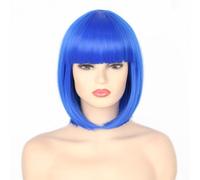 CGVG Perruque courte et droite avec frange pour femme - Perruque synthétique pour carnaval, Halloween, cosplay, fête à thème (bleu)