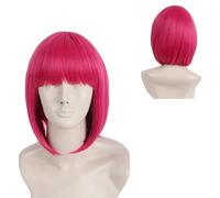 CGVG Perruque courte et droite avec frange pour femme - Perruque synthétique pour carnaval, Halloween, cosplay, fête à thème (rose foncé)
