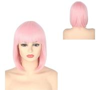 CGVG Perruque courte et droite avec frange pour femme - Perruque synthétique pour carnaval, Halloween, cosplay, fête à thème (rose)