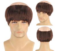 CGVG Perruque demi-chauve pour homme - Costume de moine médiéval - Prêtre tonsur ABT - Perruque pour carnaval, Halloween (marron foncé)