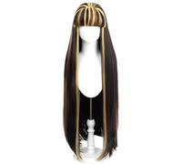 CGVG Perruque longue de cosplay, noire et rose, avec frange, pour Halloween, cosplay, carnaval, fête à thème (noir, marron, jaune)