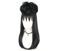 CGVG Perruque longue, droite, noire, avec collier, style rétro, cosplay, pour femme, pour Halloween, cosplay, carnaval (noir)