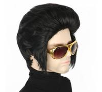 CGVG Perruque rockabilly années 50 pour homme - Perruque rock'n Roll rétro courte noire avec lunettes de soleil pour Halloween, carnaval, fête à thème (perruque noire avec lunettes de soleil)