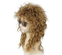 CGVG Perruque Vokuhila des années 70 et 80 - Longue perruque bouclée en mousseline - Pour homme et femme - Pour carnaval, Halloween, fête à thème (marron doré) (p2305-27)