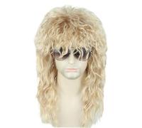CGVG Perruque Vokuhila des années 70 et 80 - Longue perruque bouclée en mousseline - Pour homme et femme - Pour carnaval, Halloween, fête à thème (blond) (p2305-15)