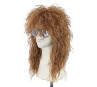 CGVG Perruque Vokuhila des années 70 et 80 - Longue perruque bouclée - Pour homme et femme - Pour carnaval, Halloween, fête à thème (marron clair)