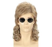 CGVG Perruque Vokuhila des années 70 et 80 pour homme et femme - Longue perruque bouclée en mousseline - Rocker Punk Popstar - Perruque pour Halloween, carnaval, carnaval (marron clair)