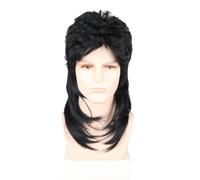 CGVG Vokuhila Perruque pour homme et homme - Tenue des années 70 et 80 - En mousseline noire - Pour rocker punk, popstar, discothèque, carnaval, Halloween, fête à thème, cosplay