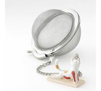 Cha Cult - Boule à Thé “Chat Yoga Blanc” Ø 5 cm - Acier Inoxydable Maillage Fin avec Chaînette & Figurine Peinte à la Main - Réutilisable & Éco-Responsable