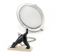 Cha Cult - Boule à Thé “Chat Yoga Noir” Ø 5 cm - Acier Inoxydable Maillage Fin avec Chaînette & Figurine Peinte à la Main - Réutilisable & Éco-Responsable