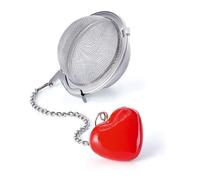 Cha Cult - Boule à Thé “Cœur Rouge” 5 cm - Acier Inoxydable Maillage Fin avec Chaînette & Pendentif Rouge - Accessoire Réutilisable & Éco-Responsable