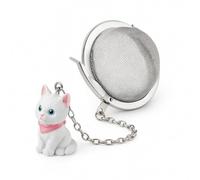 Cha Cult - Boule à Thé “Kohana le Chat Blanc” Ø 5 cm - Acier Inoxydable Maillage Fin avec Chaînette & Figurine Chat Peinte à la Main - Réutilisable & Éco-Responsable