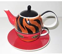 Cha Cult - Ensemble théière en céramique brun, capacité 0,4 litre, avec couvercle en céramique, tasse et soucoupe, adapté au lave-vaisselle