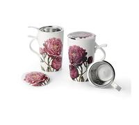 Cha Cult teemando® Teamug Peonia New Bone China Tasse à thé à herbes aromatiques 2 couleurs assorties avec tamis en acier inoxydable 0,4 l H 15 cm Ø 8,8 cm
