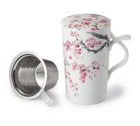 Cha Cult - Tisanière en Porcelaine “Sakura” 400 ml - Motif Fleurs de Cerisier - Filtre Inox & Couvercle - Élégance Japonaise & Coffret Cadeau Raffiné