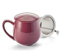 Cha Cult - Tisanière “Saara Pourpre Brillante” 350 ml - Grès Émaillé Rouge Profond - Filtre Inox Extra-Fin & Couvercle Repose-Filtre - Élégance & Qualité Allemande