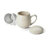 Cha Cult - Tisanière “Saara Reactive Glaze” 0,35 L - Porcelaine Émaillée Artisanale Crème & Ton Naturel - Filtre Inox Extra-Fin & Couvercle Repose-Filtre