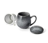 Cha Cult - Tisanière “Saara Reactive Glaze” 0,35 L - Porcelaine Émaillée Artisanale Gris Graphite & Brume Argentée - Filtre Inox Extra-Fin & Couvercle Repose-Filtre