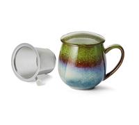 Cha Cult - Tisanière “Saara Reactive Glaze” 0,35 L - Porcelaine Émaillée Artisanale Vert Émeraude & Bleu Ardoise - Filtre Inox Extra-Fin & Couvercle Repose-Filtre