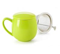 Cha Cult - Tisanière “Saara Vert Pomme Brillante” 0,35 L - Grès Émaillé Brillant - Filtre Inox Extra-Fin & Couvercle Repose-Filtre - Couleur Vive & Élégance Contemporaine