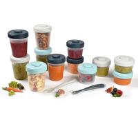 Chaas-Béaba, Lot De 12 Portions Conservation Et 2 Cuillères Silicone, Clip, Pots Empilables Et Emboîtables, 100% Hermétique, Graduation, Congélation, Lait Maternel (2x90 Ml & 4x150 Ml & 6x250ml), Sto