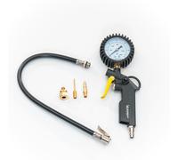 Chaas-Michelin Gonfleur Pneus Avec Manomètre Pression À Double Échelle, Pistolet De Gonflage Avec Tube Flexible, Manomètre Compresseur Avec Gamme Pression 0-8 Bar, Poignée Confortable, Buses Incluses