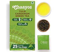Chaayos Green Tea Bags - Tulsi Cardamom (25 Pyramid Tea Bags) | Tulsi and Cardamom Flavoured Green Tea | Organic Green Tea | Herbal Tea | Tulsi Green Tea | Organic Tea | Detox Green Tea