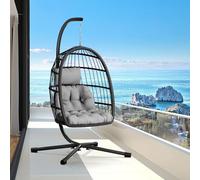 CHABATREE Chaise en forme d'œuf avec support, balançoire en rotin à suspendre pour chambre à coucher, porche, jardin, cadre en alliage d'aluminium épais et coussin résistant aux UV, capacité de 158,8