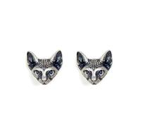 CHABER Boucles d'oreilles Chat Sphinx Gothique en Argent Sterling 925 Animal Vintage Oxydé Noir Oreille Broche Punk Boucle d'oreille Piercing Bijoux