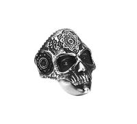 CHABER Unique Argent Couleur Heavy Sugar Skull Ring Mens Mandala Flower Santa Muerte Biker Jewelry