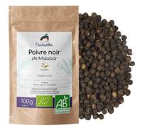 Chabiothé - Poivre noir BIO 100g - Malabar, Inde - épice grains entiers, sachet compostable