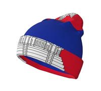 CHAbu Bonnet tricoté classique avec drapeau du Cambodge - Automne et hiver - Chaud et doux - Décontracté - Camping et escalade, Noir , Taille unique