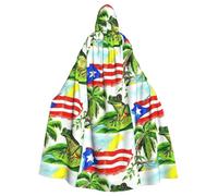 CHAbu Cape à capuche avec drapeau de Porto Rico, grenouille, palmiers, costume de cosplay, cape de faucheuse sorcière, vampires, diable, fête costumée