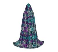 CHAbu Cape à capuche florale violette et blanche pour adolescents - Longue cape médiévale pour cosplay, fête, carnaval