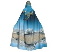 CHAbu Cape à capuche longue unisexe pour adulte - Conque de mer - Coquillage - Étoile de mer - Tortue - Pour jeu de rôle - 150 cm