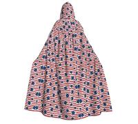 CHAbu Cape à capuche unisexe pour adulte avec drapeau à rayures et étoiles rouges et blanches, pour vampire, sorcière, jeu de rôle, fêtes, scène, 150 cm