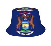 CHAbu Chapeau cloche drapeau de l'État du Michigan - Chapeau de soleil à large bord - Casquette de pêcheur pliable pour l'été, la plage, les voyages, l'extérieur, le golf, la randonnée, Noir , Taille