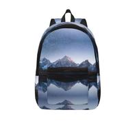 CHAbu Night Sky With Stars And Mountain Lake Sac à dos en toile Grande capacité Classique Mode Collège Travail Voyage, Noir , S, Décontracté