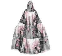 CHAbu Paris Street Tour Eiffel Rose Floral Adulte Cape à Capuche Longue Cape Unisexe Vampire Sorcière Jeu de Rôle Fêtes Scène 150cm