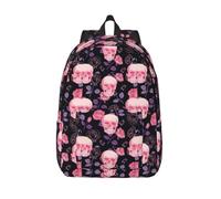 CHAbu Sac à dos en toile Motif tête de mort Rose Violet Grande capacité, Noir , M, Décontracté