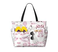 CHAbu Sac de plage romantique avec fermeture éclair et poches, grande capacité, motif papillon de Paris, Noir , Taille unique