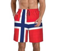 CHAbu Short de plage hawaïen drapeau norvégien pour homme - Séchage rapide - Doublure en maille - Pour l'été, la marche, le golf, le sport, blanc, M