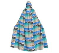CHAbu Stone Blue Sea Ocean Sunrise Mountain Cape à capuche pour adulte Longue cape unisexe Vampire Sorcière Jeu de rôle Fêtes Scène 150 cm