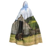 CHAbu Vieille grange en bois avec cape à capuche rouillée pour cosplay, cape de faucheuse sorcière, vampires, diable, bal masqué, fête costumée
