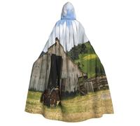 CHAbu Vieille grange en bois avec tracteur rouillé pour adulte Cape à capuche unisexe Cape Vampire Sorcière Fête Cosplay Carnaval Costumes