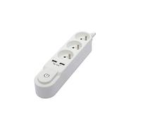 CHACON 5411478473121 Bloc multiprise avec Interrupteur 3 Prises 16 Sorties USB 2 A, câble 1,5 m Blanc