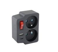 CHACON Biplite Domino 2X16A + 1xUSB-A + 1xUSB-C avec Interrupteur Noir